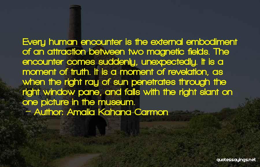 Amalia Kahana-Carmon Quotes: Every Human Encounter Is The External Embodiment Of An Attraction Between Two Magnetic Fields. The Encounter Comes Suddenly, Unexpectedly. It