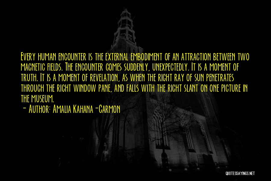 Amalia Kahana-Carmon Quotes: Every Human Encounter Is The External Embodiment Of An Attraction Between Two Magnetic Fields. The Encounter Comes Suddenly, Unexpectedly. It