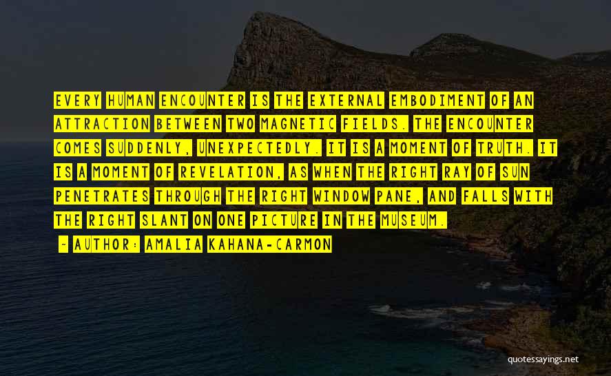 Amalia Kahana-Carmon Quotes: Every Human Encounter Is The External Embodiment Of An Attraction Between Two Magnetic Fields. The Encounter Comes Suddenly, Unexpectedly. It