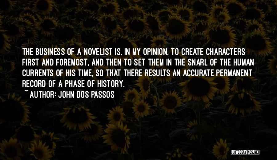 John Dos Passos Quotes: The Business Of A Novelist Is, In My Opinion, To Create Characters First And Foremost, And Then To Set Them