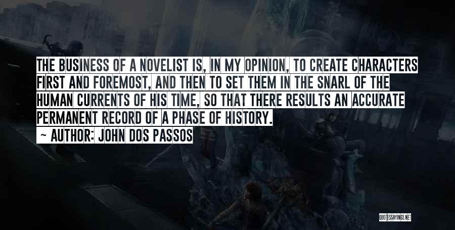 John Dos Passos Quotes: The Business Of A Novelist Is, In My Opinion, To Create Characters First And Foremost, And Then To Set Them