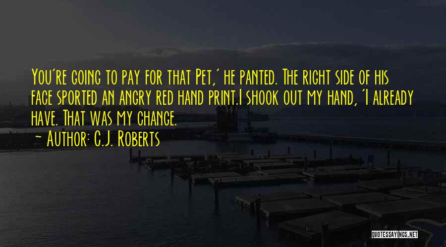 C.J. Roberts Quotes: You're Going To Pay For That Pet,' He Panted. The Right Side Of His Face Sported An Angry Red Hand