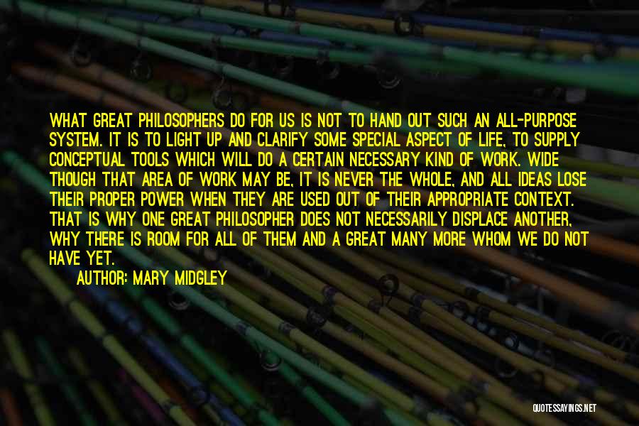 Mary Midgley Quotes: What Great Philosophers Do For Us Is Not To Hand Out Such An All-purpose System. It Is To Light Up