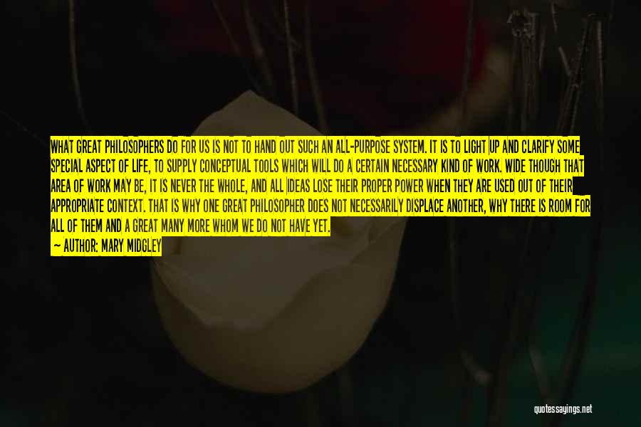 Mary Midgley Quotes: What Great Philosophers Do For Us Is Not To Hand Out Such An All-purpose System. It Is To Light Up