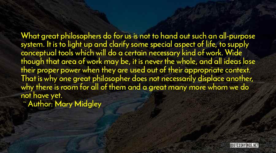 Mary Midgley Quotes: What Great Philosophers Do For Us Is Not To Hand Out Such An All-purpose System. It Is To Light Up