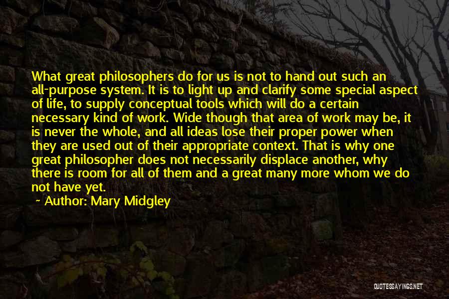 Mary Midgley Quotes: What Great Philosophers Do For Us Is Not To Hand Out Such An All-purpose System. It Is To Light Up