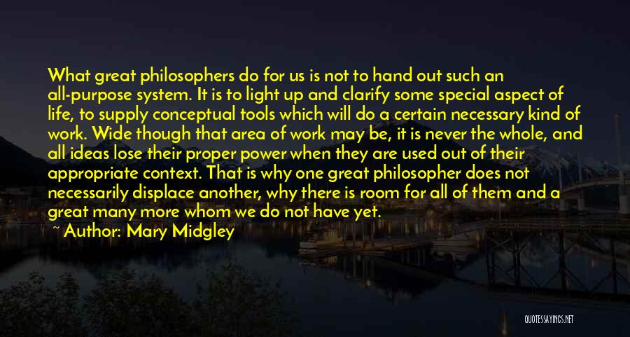 Mary Midgley Quotes: What Great Philosophers Do For Us Is Not To Hand Out Such An All-purpose System. It Is To Light Up