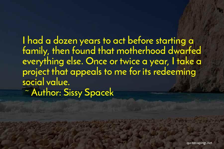 Sissy Spacek Quotes: I Had A Dozen Years To Act Before Starting A Family, Then Found That Motherhood Dwarfed Everything Else. Once Or