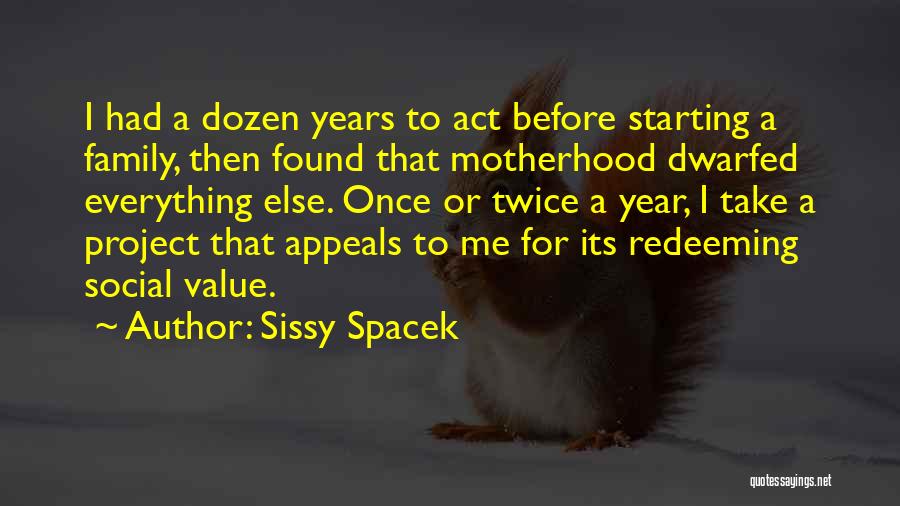 Sissy Spacek Quotes: I Had A Dozen Years To Act Before Starting A Family, Then Found That Motherhood Dwarfed Everything Else. Once Or