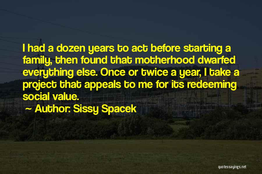 Sissy Spacek Quotes: I Had A Dozen Years To Act Before Starting A Family, Then Found That Motherhood Dwarfed Everything Else. Once Or