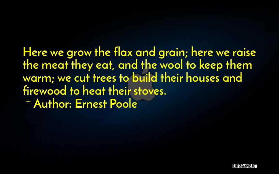 Ernest Poole Quotes: Here We Grow The Flax And Grain; Here We Raise The Meat They Eat, And The Wool To Keep Them