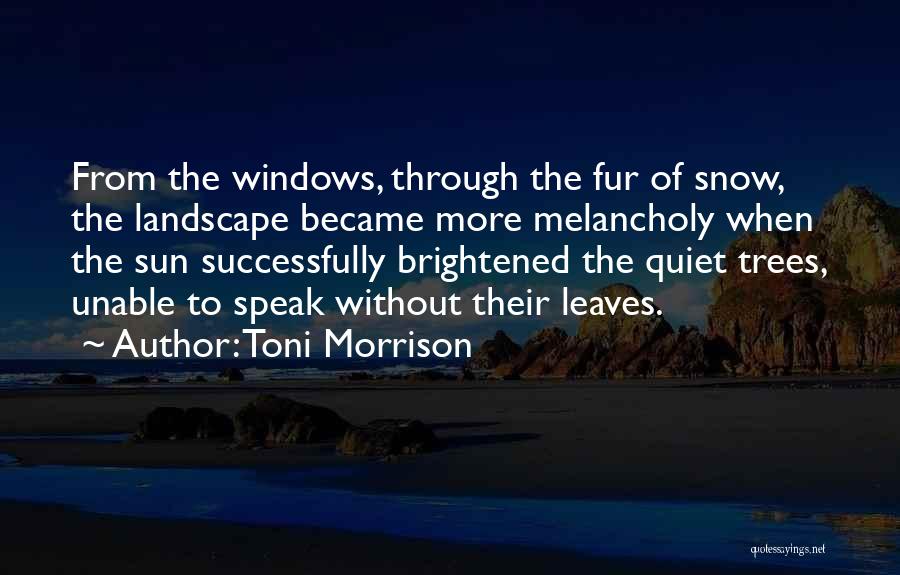 Toni Morrison Quotes: From The Windows, Through The Fur Of Snow, The Landscape Became More Melancholy When The Sun Successfully Brightened The Quiet