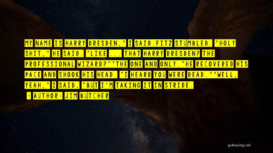 Jim Butcher Quotes: My Name Is Harry Dresden, I Said.fitz Stumbled. Holy Shit, He Said. Like ... That Harry Dresden? The Professional Wizard?the