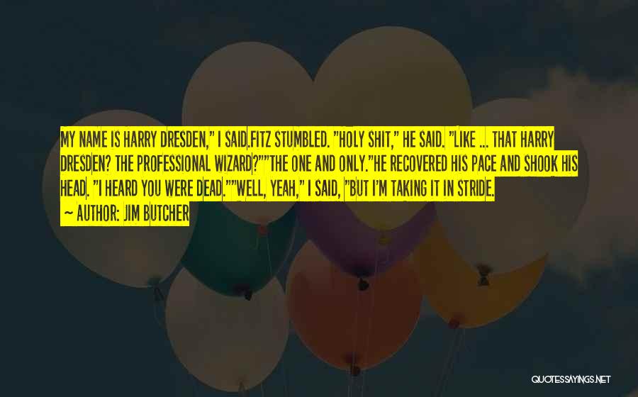 Jim Butcher Quotes: My Name Is Harry Dresden, I Said.fitz Stumbled. Holy Shit, He Said. Like ... That Harry Dresden? The Professional Wizard?the