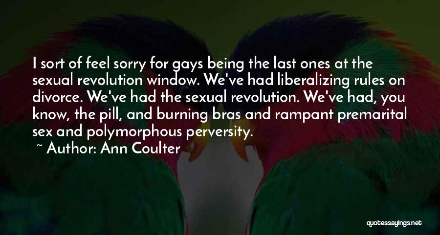 Ann Coulter Quotes: I Sort Of Feel Sorry For Gays Being The Last Ones At The Sexual Revolution Window. We've Had Liberalizing Rules
