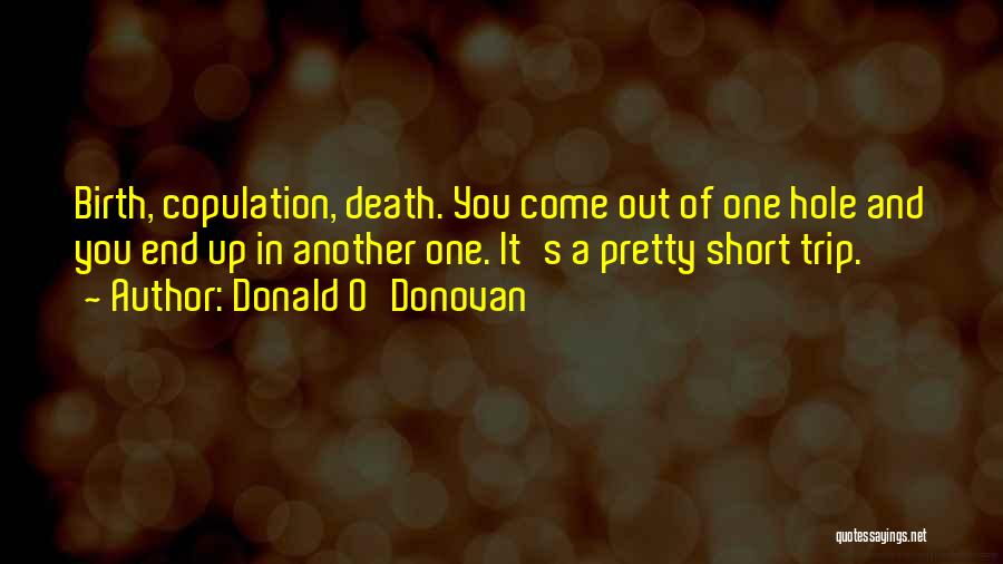 Donald O'Donovan Quotes: Birth, Copulation, Death. You Come Out Of One Hole And You End Up In Another One. It's A Pretty Short