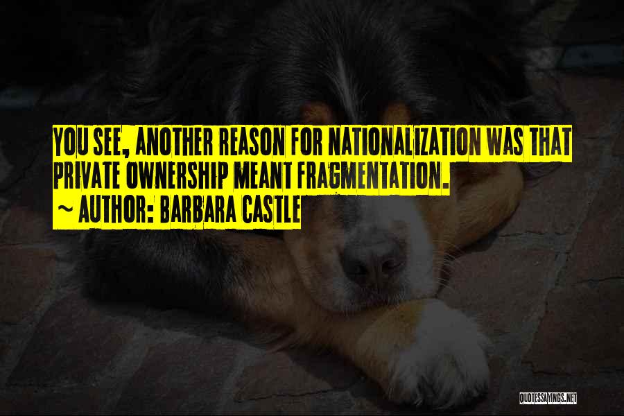 Barbara Castle Quotes: You See, Another Reason For Nationalization Was That Private Ownership Meant Fragmentation.