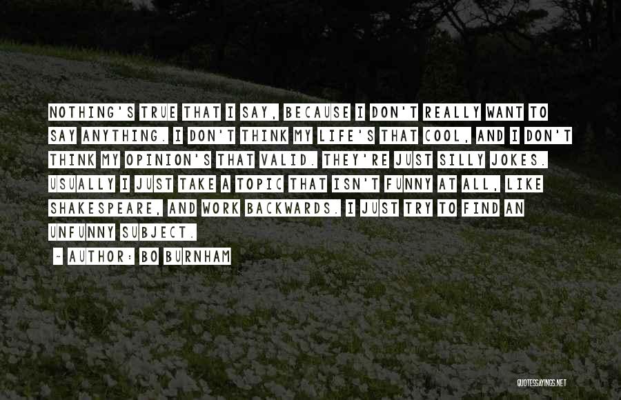 Bo Burnham Quotes: Nothing's True That I Say, Because I Don't Really Want To Say Anything. I Don't Think My Life's That Cool,