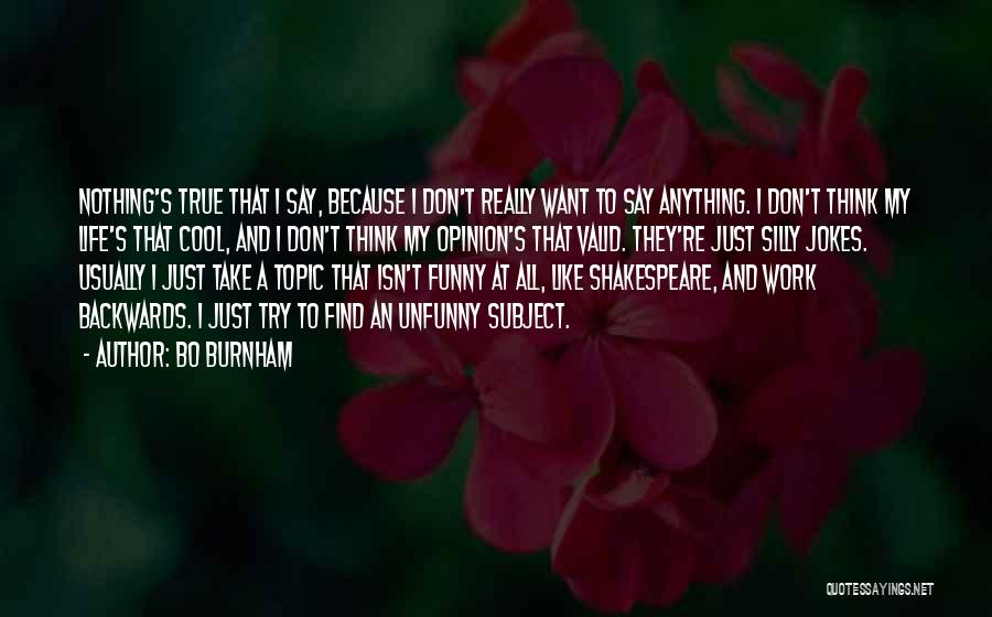 Bo Burnham Quotes: Nothing's True That I Say, Because I Don't Really Want To Say Anything. I Don't Think My Life's That Cool,