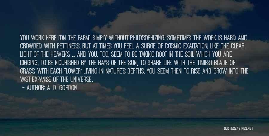 A. D. Gordon Quotes: You Work Here [on The Farm] Simply Without Philosophizing; Sometimes The Work Is Hard And Crowded With Pettiness. But At