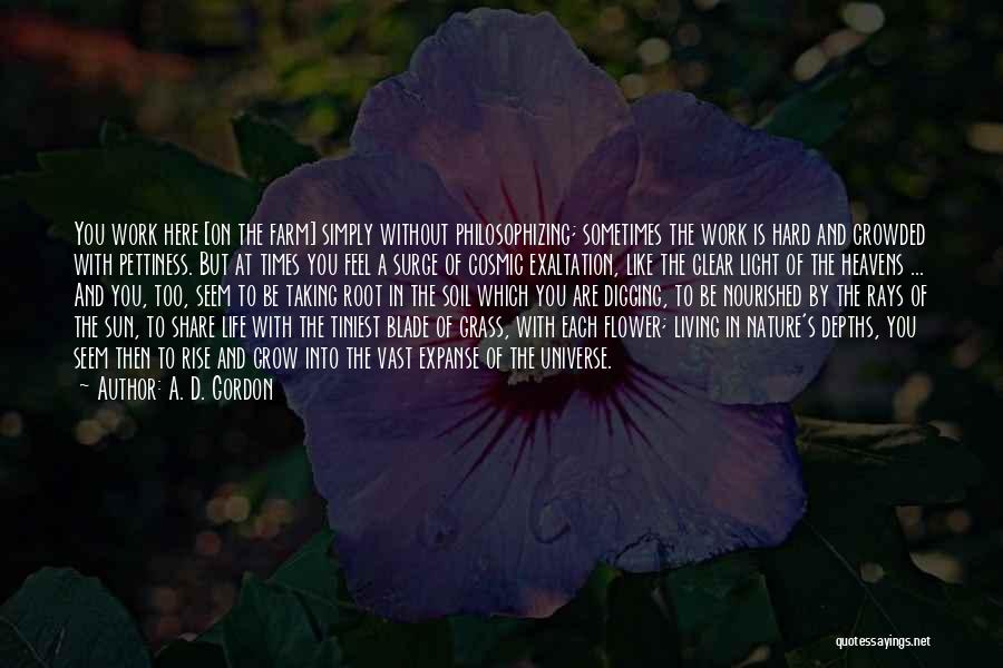 A. D. Gordon Quotes: You Work Here [on The Farm] Simply Without Philosophizing; Sometimes The Work Is Hard And Crowded With Pettiness. But At
