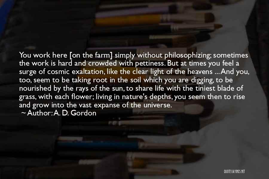 A. D. Gordon Quotes: You Work Here [on The Farm] Simply Without Philosophizing; Sometimes The Work Is Hard And Crowded With Pettiness. But At