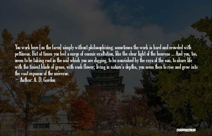 A. D. Gordon Quotes: You Work Here [on The Farm] Simply Without Philosophizing; Sometimes The Work Is Hard And Crowded With Pettiness. But At