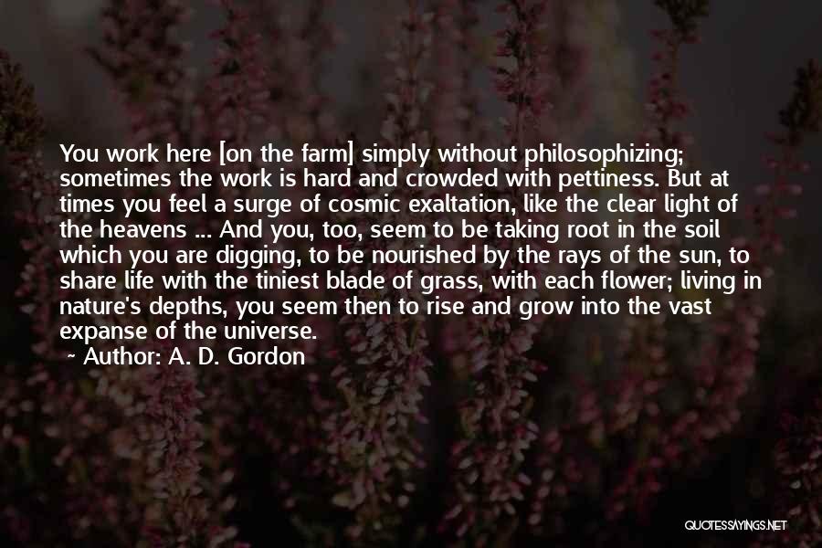 A. D. Gordon Quotes: You Work Here [on The Farm] Simply Without Philosophizing; Sometimes The Work Is Hard And Crowded With Pettiness. But At