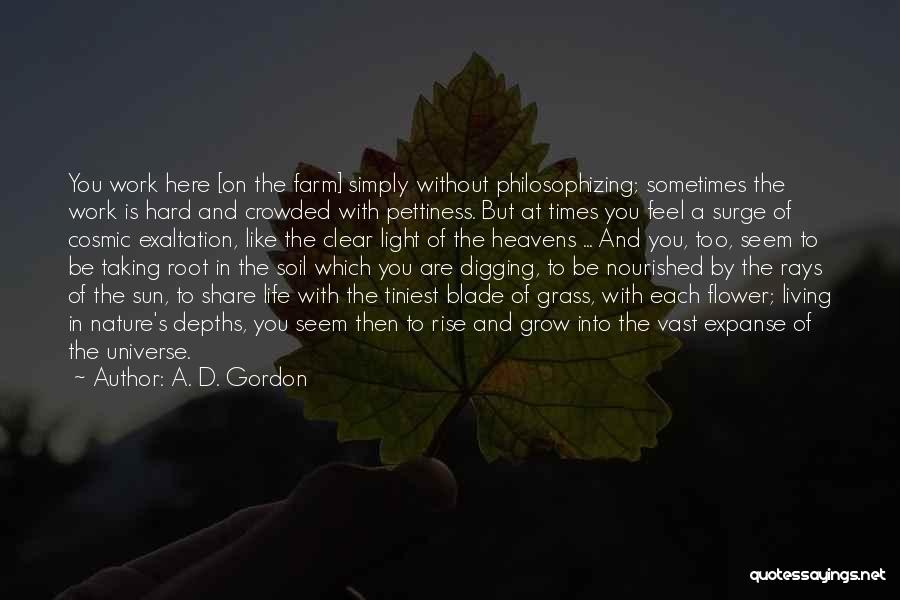 A. D. Gordon Quotes: You Work Here [on The Farm] Simply Without Philosophizing; Sometimes The Work Is Hard And Crowded With Pettiness. But At