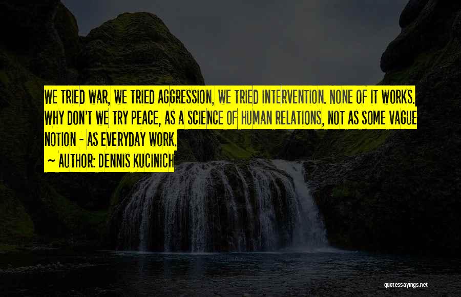 Dennis Kucinich Quotes: We Tried War, We Tried Aggression, We Tried Intervention. None Of It Works. Why Don't We Try Peace, As A