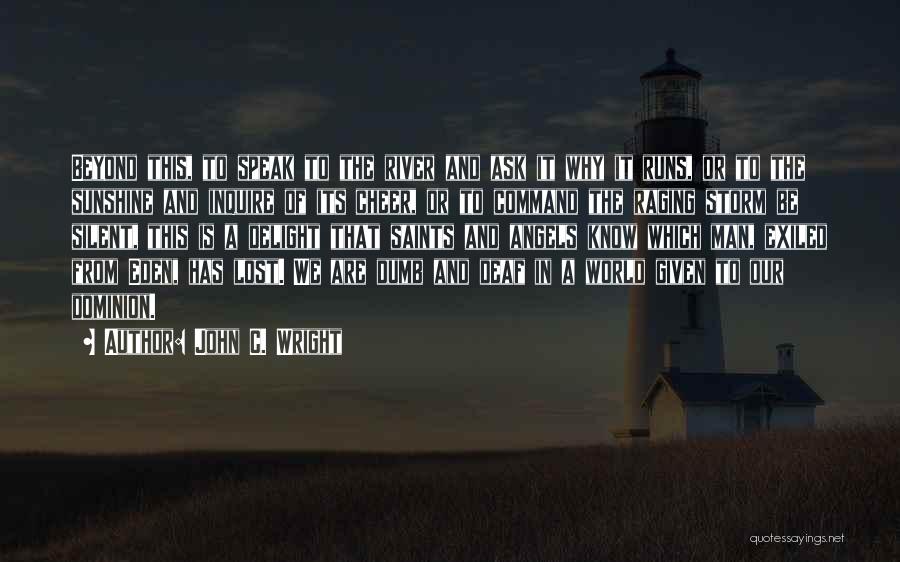 John C. Wright Quotes: Beyond This, To Speak To The River And Ask It Why It Runs, Or To The Sunshine And Inquire Of