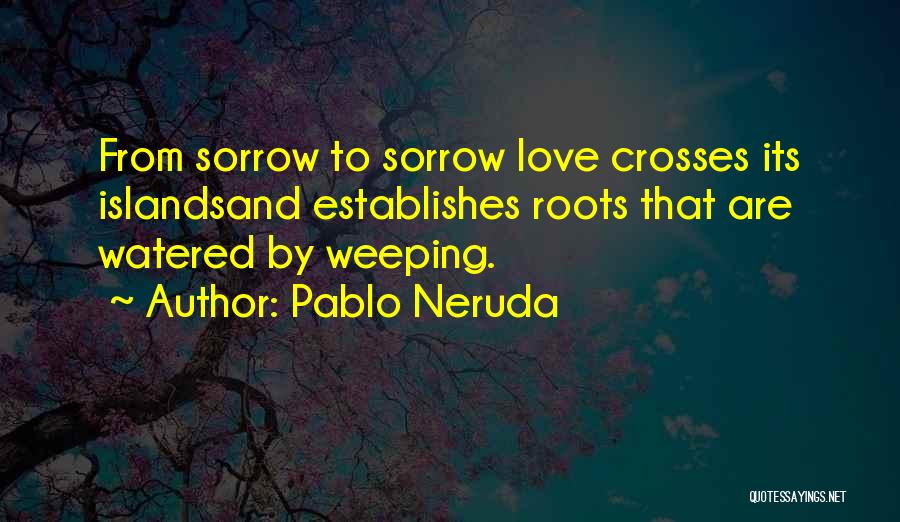 Pablo Neruda Quotes: From Sorrow To Sorrow Love Crosses Its Islandsand Establishes Roots That Are Watered By Weeping.
