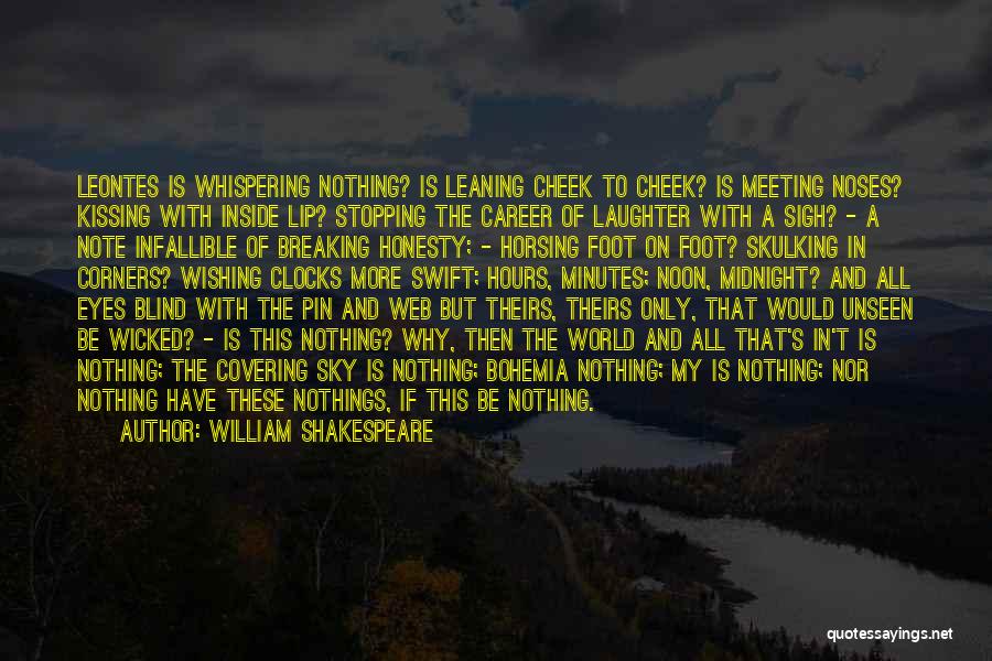 William Shakespeare Quotes: Leontes Is Whispering Nothing? Is Leaning Cheek To Cheek? Is Meeting Noses? Kissing With Inside Lip? Stopping The Career Of