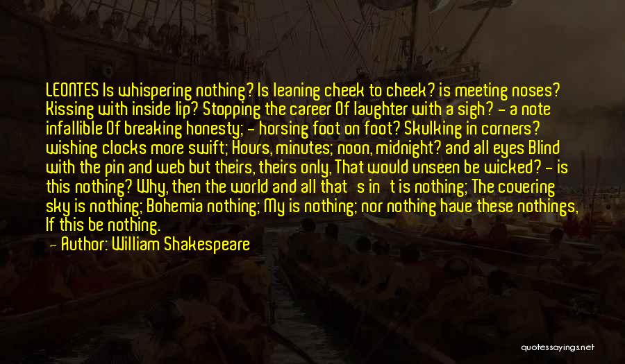 William Shakespeare Quotes: Leontes Is Whispering Nothing? Is Leaning Cheek To Cheek? Is Meeting Noses? Kissing With Inside Lip? Stopping The Career Of