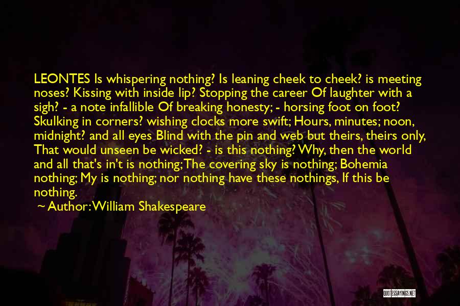 William Shakespeare Quotes: Leontes Is Whispering Nothing? Is Leaning Cheek To Cheek? Is Meeting Noses? Kissing With Inside Lip? Stopping The Career Of