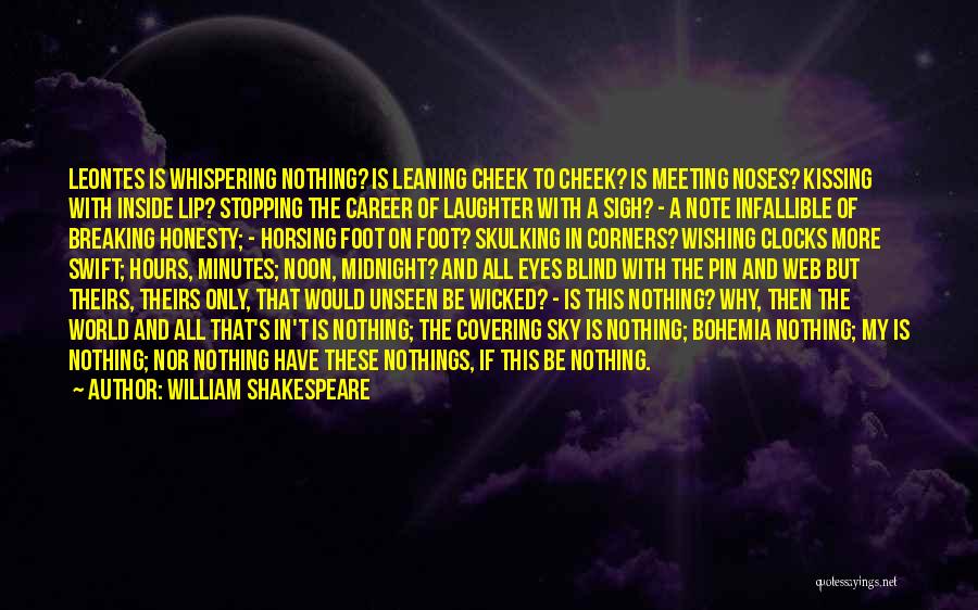 William Shakespeare Quotes: Leontes Is Whispering Nothing? Is Leaning Cheek To Cheek? Is Meeting Noses? Kissing With Inside Lip? Stopping The Career Of