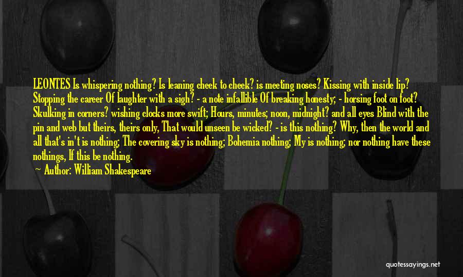 William Shakespeare Quotes: Leontes Is Whispering Nothing? Is Leaning Cheek To Cheek? Is Meeting Noses? Kissing With Inside Lip? Stopping The Career Of