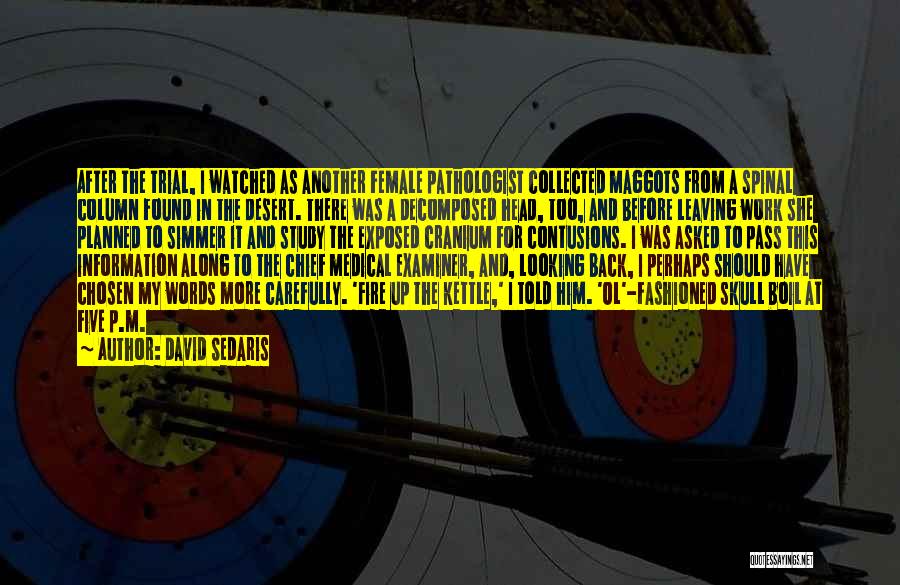 David Sedaris Quotes: After The Trial, I Watched As Another Female Pathologist Collected Maggots From A Spinal Column Found In The Desert. There