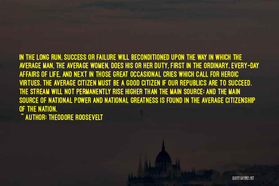 Theodore Roosevelt Quotes: In The Long Run, Success Or Failure Will Beconditioned Upon The Way In Which The Average Man, The Average Women,