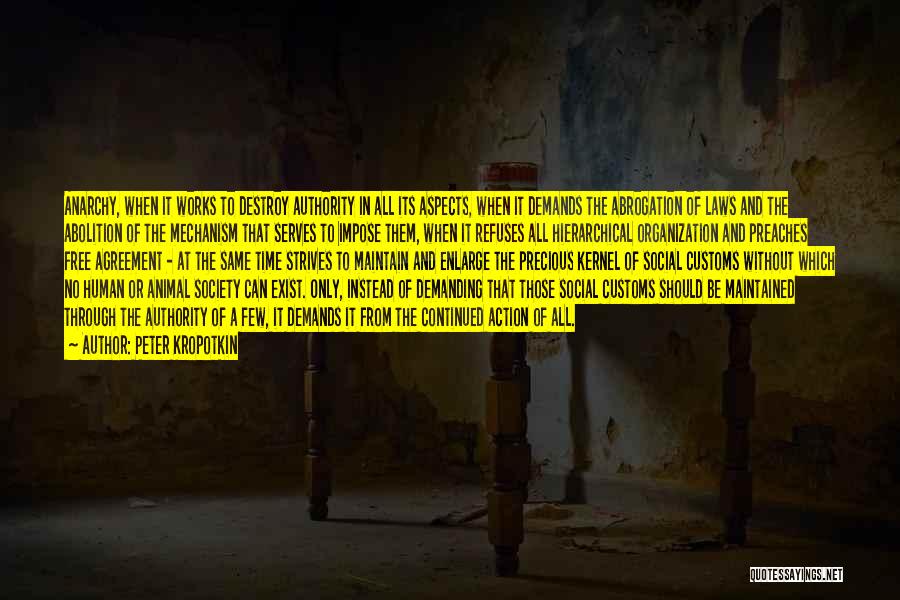 Peter Kropotkin Quotes: Anarchy, When It Works To Destroy Authority In All Its Aspects, When It Demands The Abrogation Of Laws And The