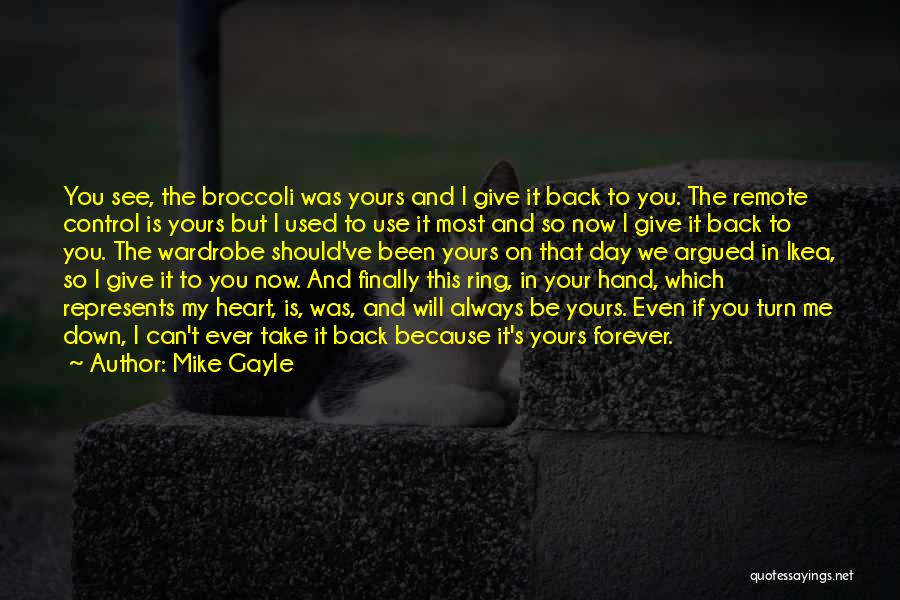 Mike Gayle Quotes: You See, The Broccoli Was Yours And I Give It Back To You. The Remote Control Is Yours But I