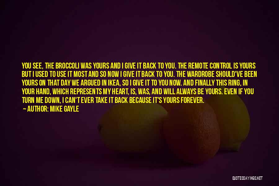 Mike Gayle Quotes: You See, The Broccoli Was Yours And I Give It Back To You. The Remote Control Is Yours But I