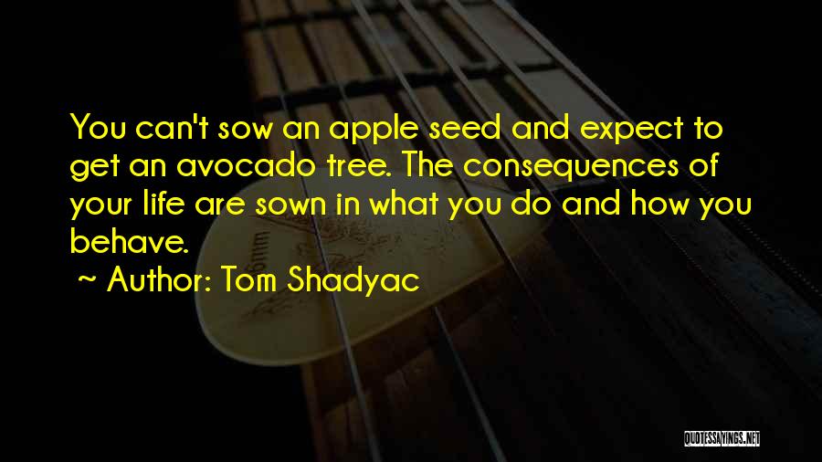 Tom Shadyac Quotes: You Can't Sow An Apple Seed And Expect To Get An Avocado Tree. The Consequences Of Your Life Are Sown