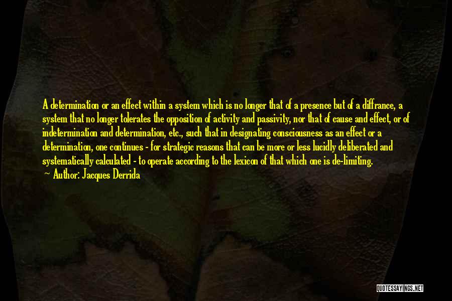 Jacques Derrida Quotes: A Determination Or An Effect Within A System Which Is No Longer That Of A Presence But Of A Diffrance,