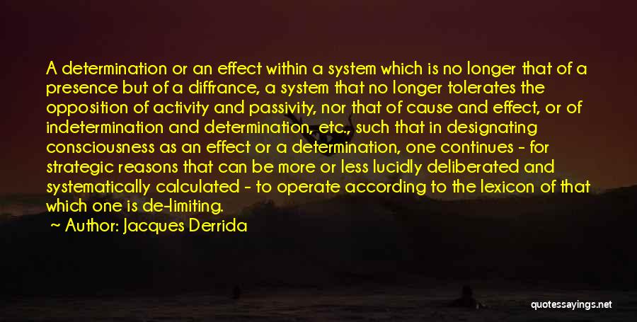 Jacques Derrida Quotes: A Determination Or An Effect Within A System Which Is No Longer That Of A Presence But Of A Diffrance,