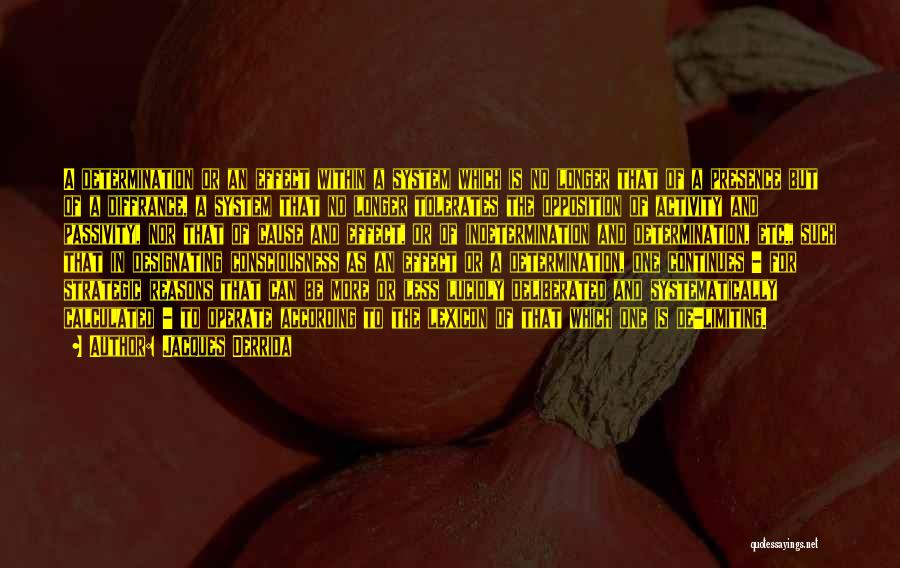 Jacques Derrida Quotes: A Determination Or An Effect Within A System Which Is No Longer That Of A Presence But Of A Diffrance,