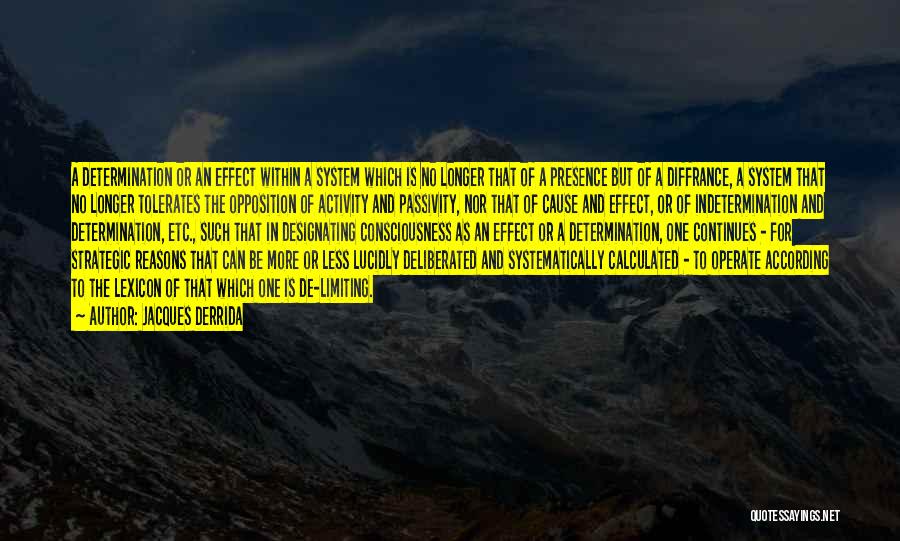 Jacques Derrida Quotes: A Determination Or An Effect Within A System Which Is No Longer That Of A Presence But Of A Diffrance,
