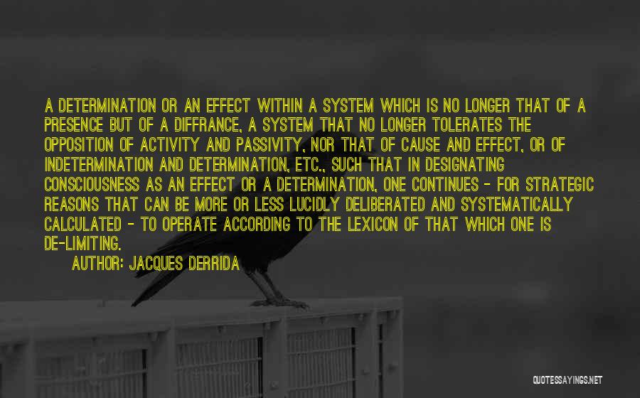 Jacques Derrida Quotes: A Determination Or An Effect Within A System Which Is No Longer That Of A Presence But Of A Diffrance,
