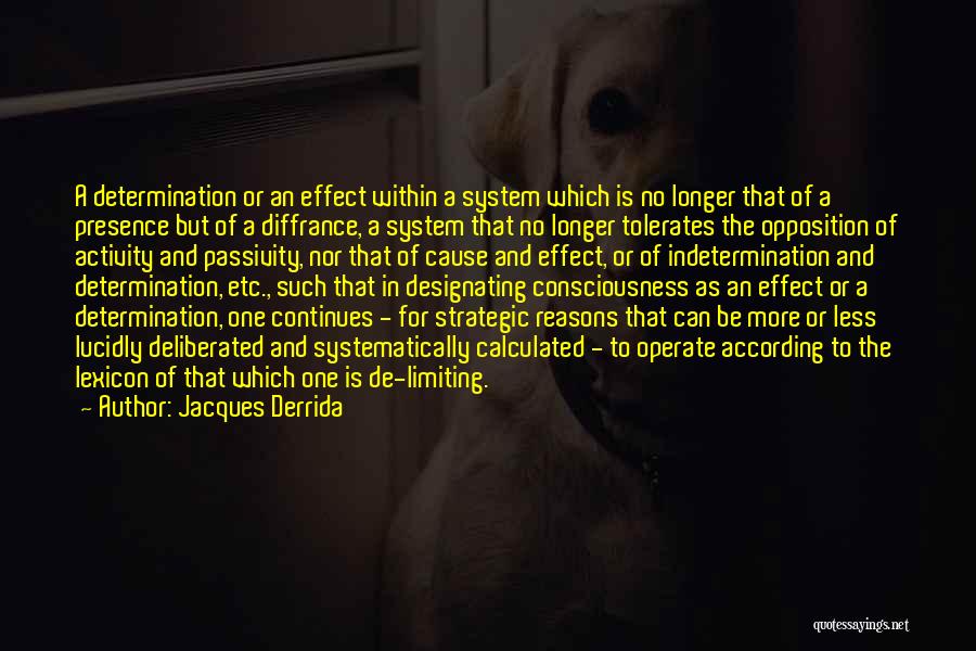 Jacques Derrida Quotes: A Determination Or An Effect Within A System Which Is No Longer That Of A Presence But Of A Diffrance,