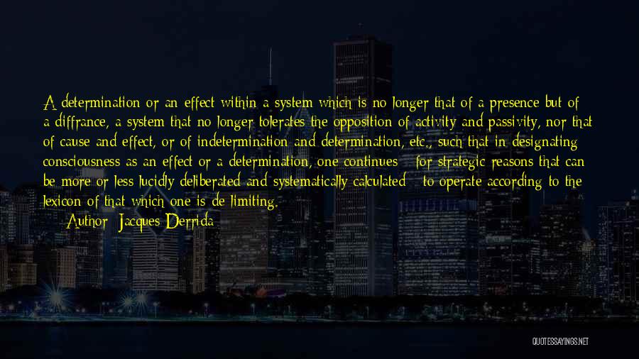 Jacques Derrida Quotes: A Determination Or An Effect Within A System Which Is No Longer That Of A Presence But Of A Diffrance,